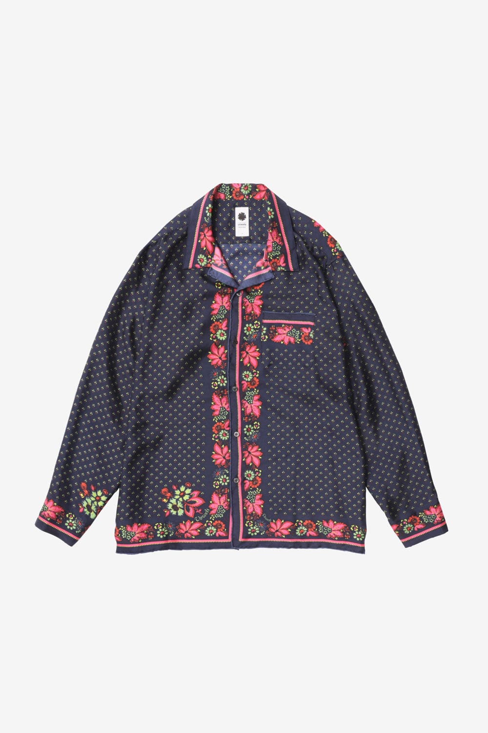 vowels LS Silk Scarf Shirt (Dark Navy)