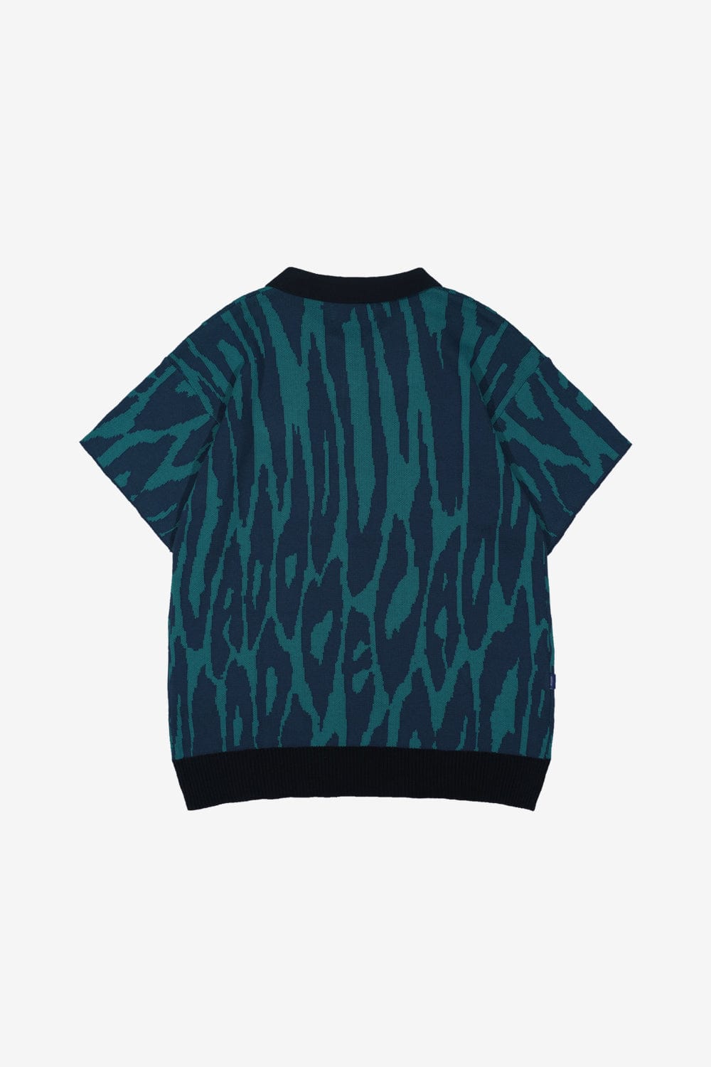 LEOPARD JACQUARD KNIT POLO SHIRT【BLUE】 ヒョウ柄 シャツ メンズ コーデ