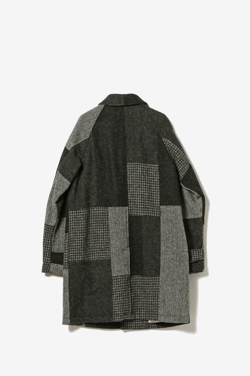 Beams Plus Bal Collar Coat Harris Tweed Patchwork (Grey P/W 15)