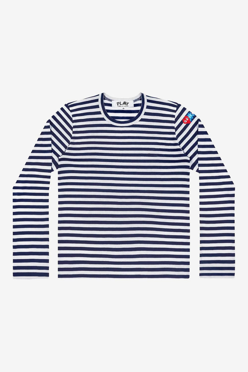 COMME des GARCONS PLAY T332 Invader Striped Longsleeve Tee (Navy/White)