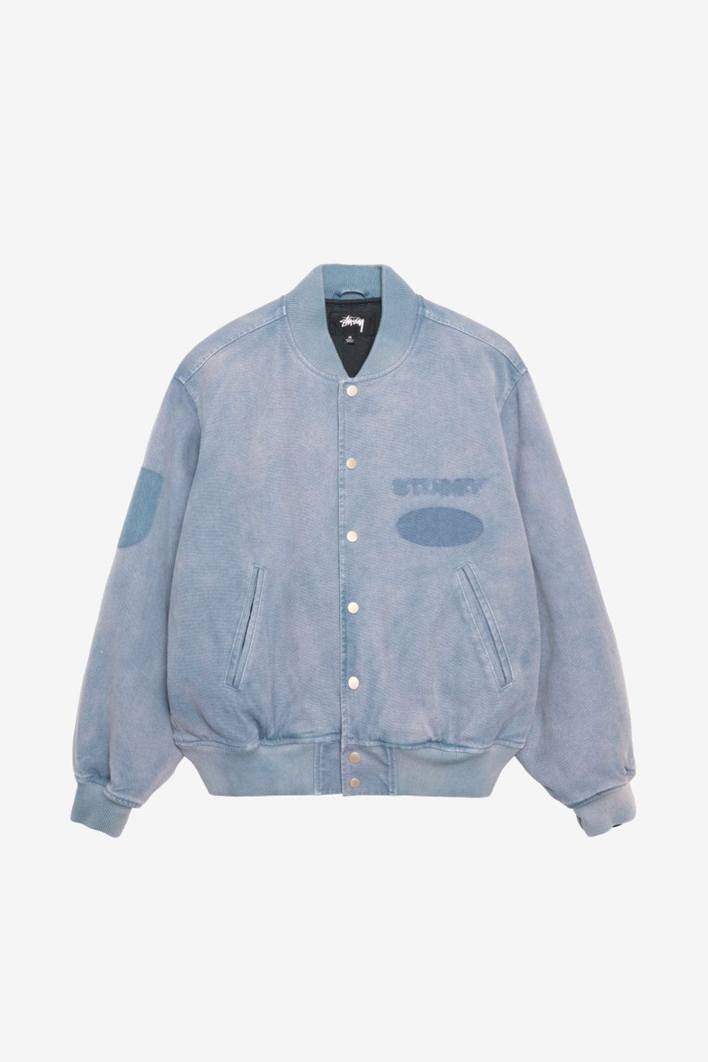 Stussy Ghost Logo Canvas Varsity Jacket (Blue)