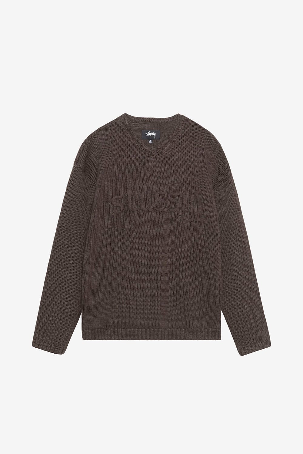 Stussy Roll V-Neck Logo Sweater (Brown)