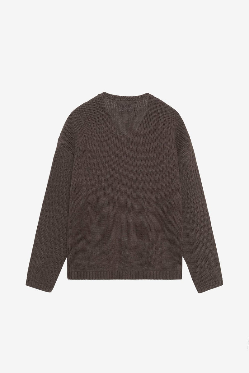 Stussy Roll V-Neck Logo Sweater (Brown)