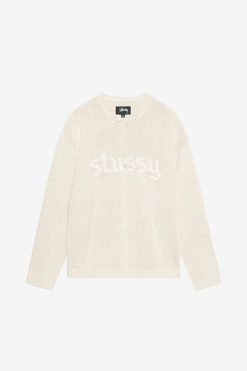 Stussy Roll V-Neck Logo Sweater (Natural)