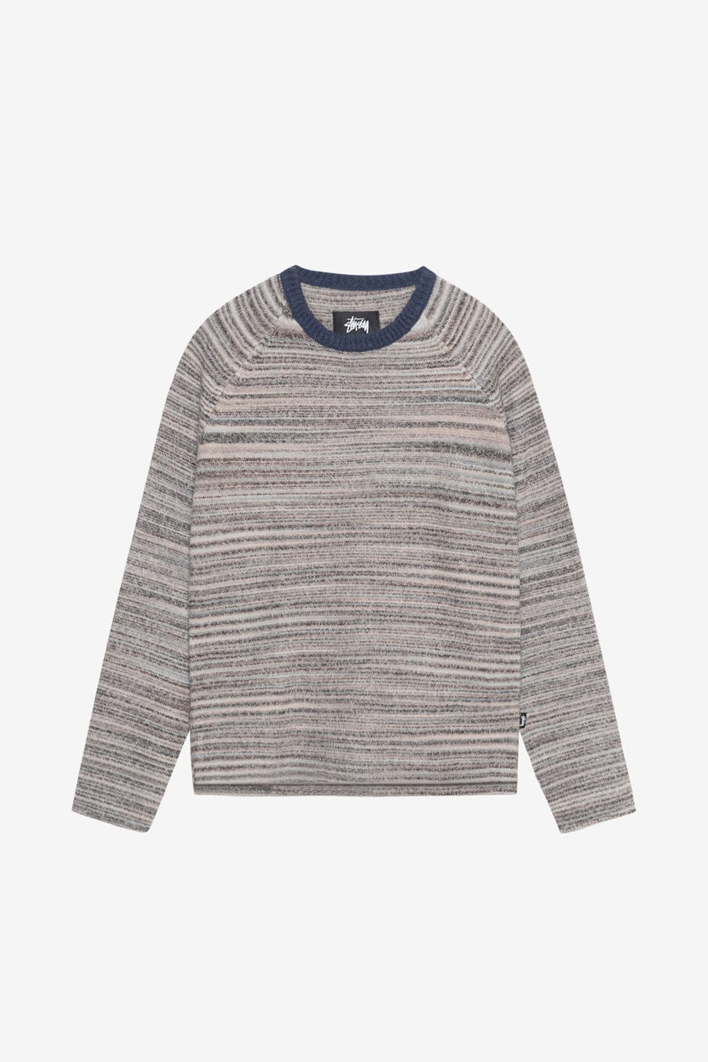 トップス STUSSY TEXTURED KNIT CONTRASTCOLLAR CREW Stussy Textured Contrast Collar Crew (Grey Multi) - Commonwealth
