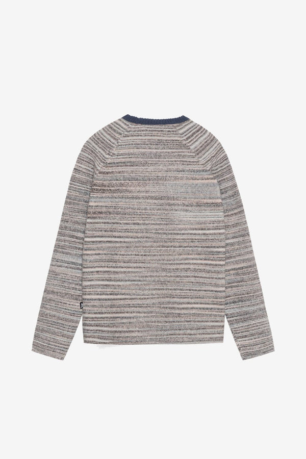Stussy Textured Contrast Collar Crew (Grey Multi) - Commonwealth